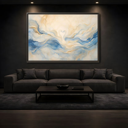 Mockup 3. Animals Swans Blue Gold Swans shown as stretched canvas wall art