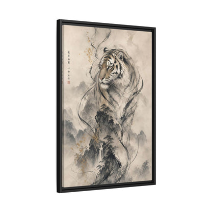 Side Mockup 14. Animals Tiger Black And Gold shown as stretched canvas wall art