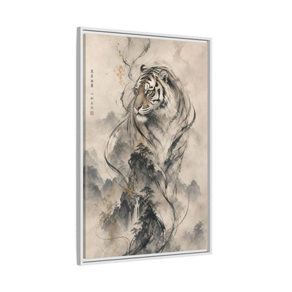 Side Mockup 9. Animals Tiger Black And Gold shown as stretched canvas wall art