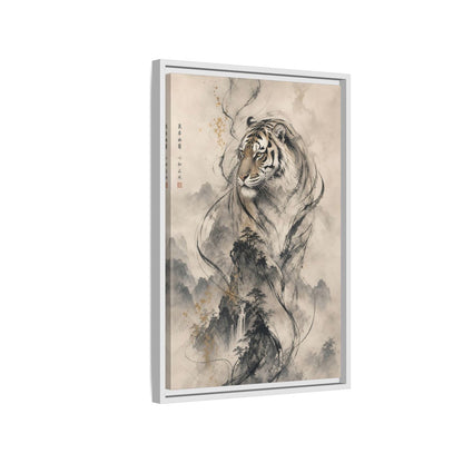 Side Mockup 1. Animals Tiger Black And Gold shown as stretched canvas wall art