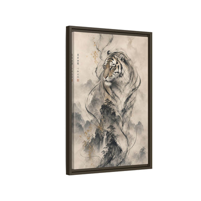Side Mockup 2. Animals Tiger Black And Gold shown as stretched canvas wall art