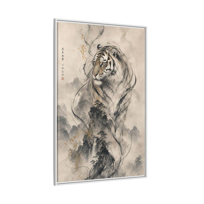 Side Mockup 7. Animals Tiger Black And Gold shown as stretched canvas wall art