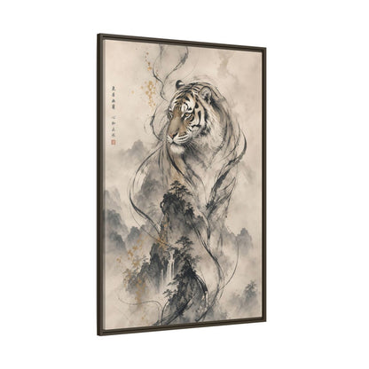 Side Mockup 8. Animals Tiger Black And Gold shown as stretched canvas wall art