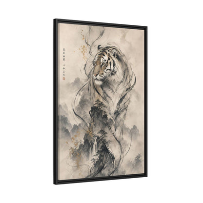 Side Mockup 13. Animals Tiger Black And Gold shown as stretched canvas wall art