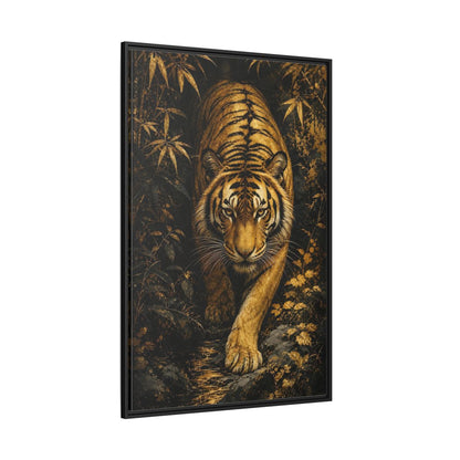 Side Mockup 12. Animals Tiger Gold And Black shown as stretched canvas wall art