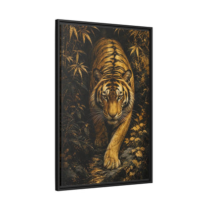Side Mockup 13. Animals Tiger Gold And Black shown as stretched canvas wall art