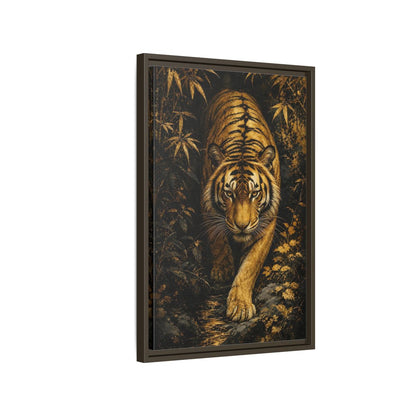 Side Mockup 2. Animals Tiger Gold And Black shown as stretched canvas wall art