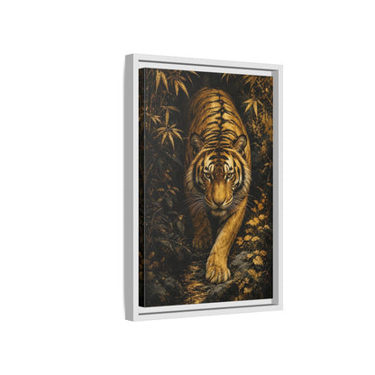 Side Mockup 4. Animals Tiger Gold And Black shown as stretched canvas wall art
