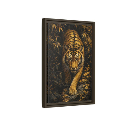 Side Mockup 5. Animals Tiger Gold And Black shown as stretched canvas wall art