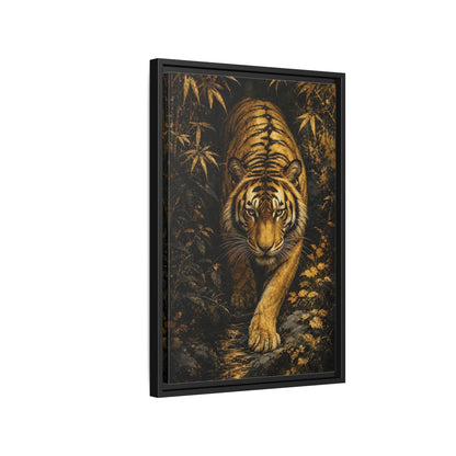 Side Mockup 3. Animals Tiger Gold And Black shown as stretched canvas wall art