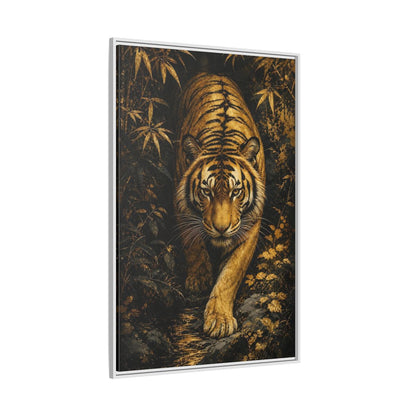 Side Mockup 7. Animals Tiger Gold And Black shown as stretched canvas wall art