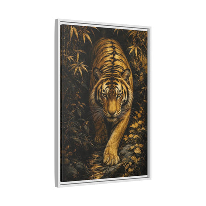 Side Mockup 10. Animals Tiger Gold And Black shown as stretched canvas wall art