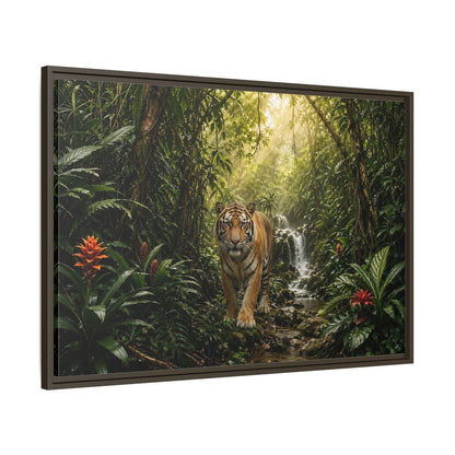 Main Mockup. Animals Tiger Green Jungle shown as stretched canvas wall art