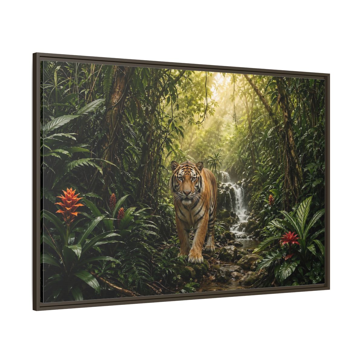 Side Mockup 8. Animals Tiger Green Jungle shown as stretched canvas wall art