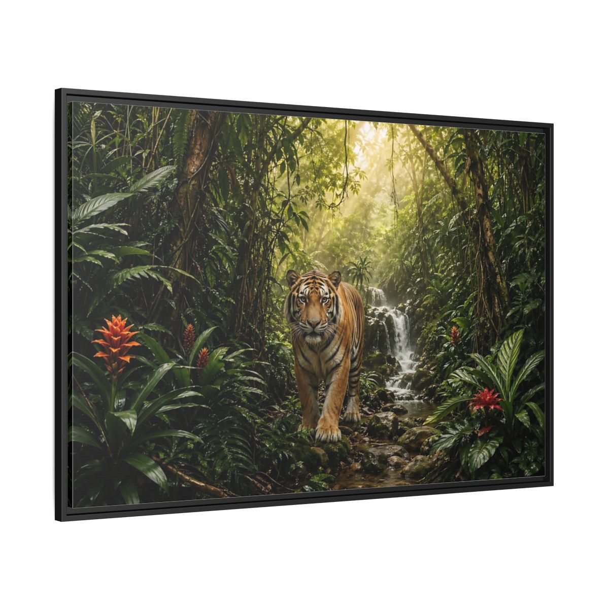 Side Mockup 12. Animals Tiger Green Jungle shown as stretched canvas wall art