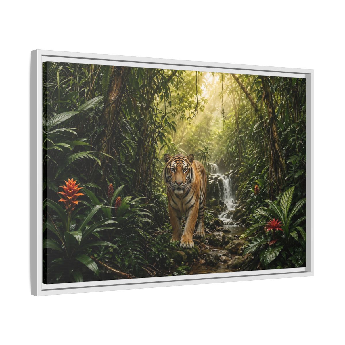 Side Mockup 10. Animals Tiger Green Jungle shown as stretched canvas wall art