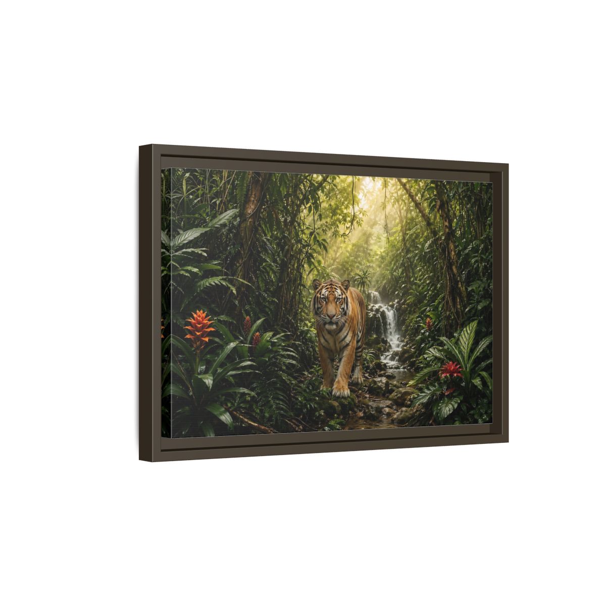 Side Mockup 5. Animals Tiger Green Jungle shown as stretched canvas wall art