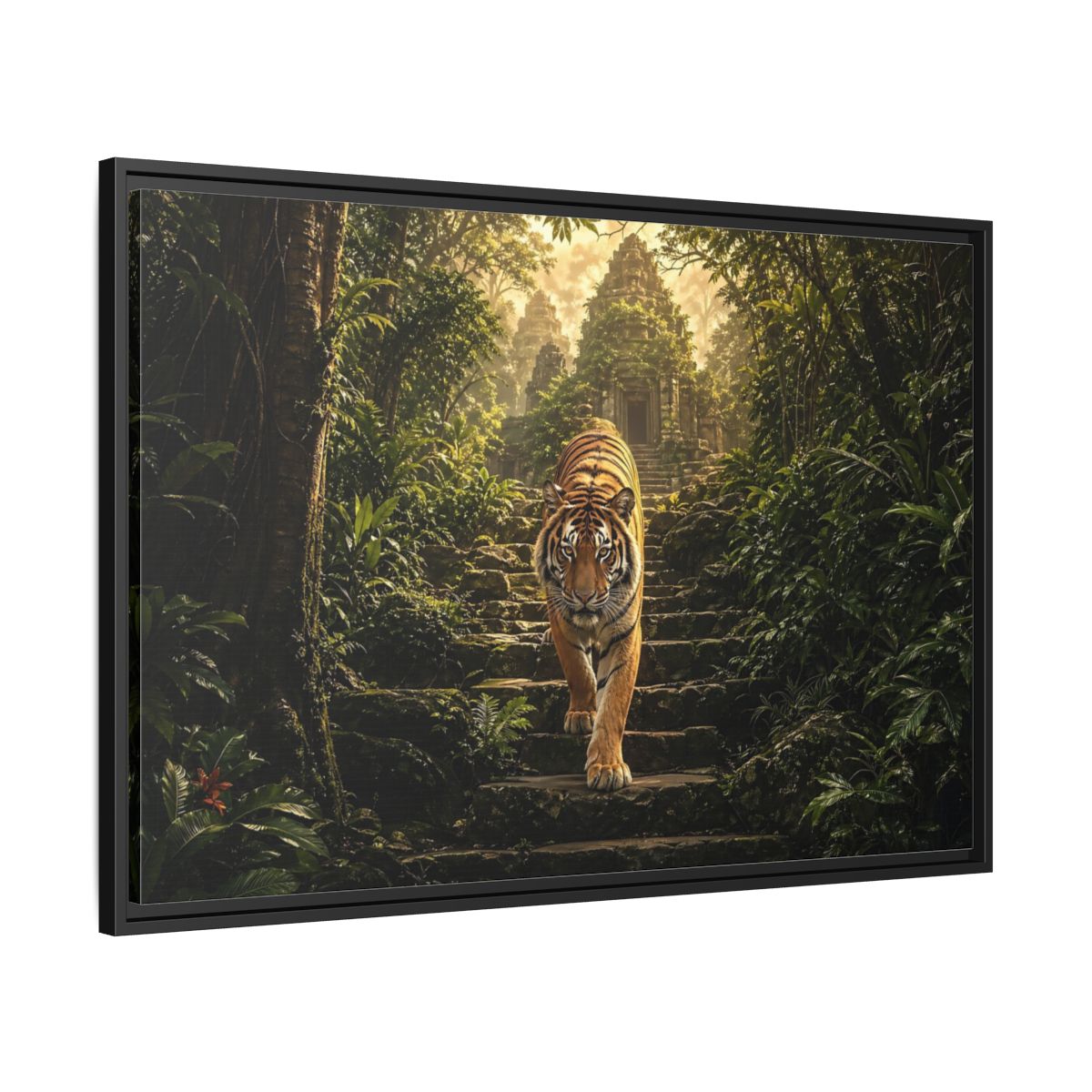 Side Mockup 13. Animals Tiger Jungle Tiger Temple shown as stretched canvas wall art