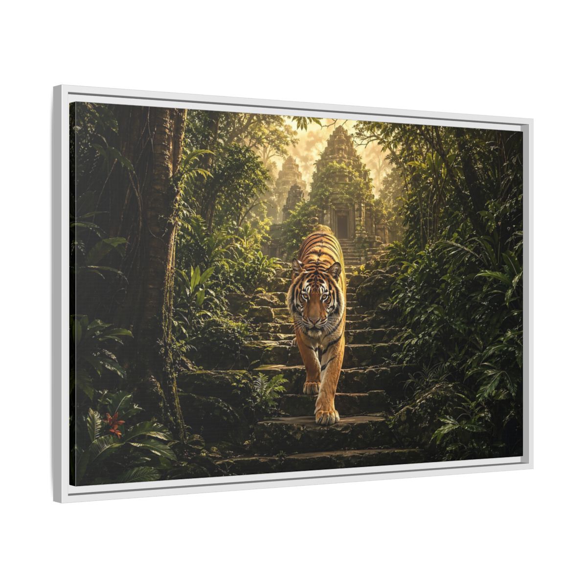 Side Mockup 9. Animals Tiger Jungle Tiger Temple shown as stretched canvas wall art