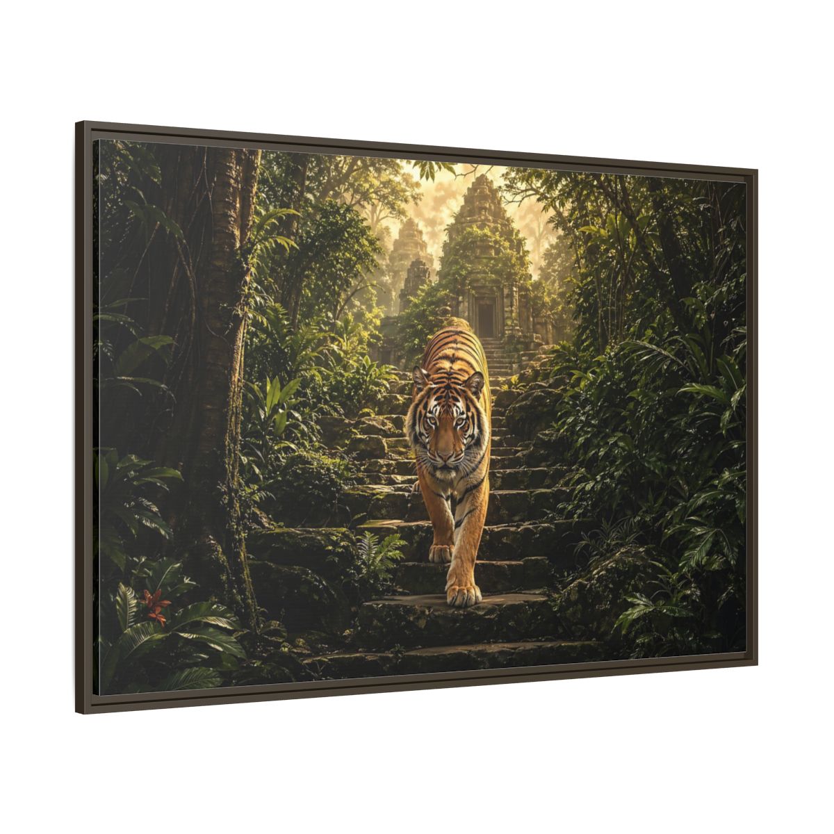 Side Mockup 8. Animals Tiger Jungle Tiger Temple shown as stretched canvas wall art