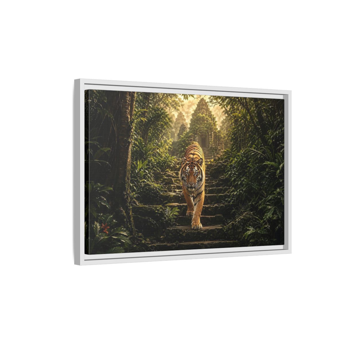 Side Mockup 1. Animals Tiger Jungle Tiger Temple shown as stretched canvas wall art