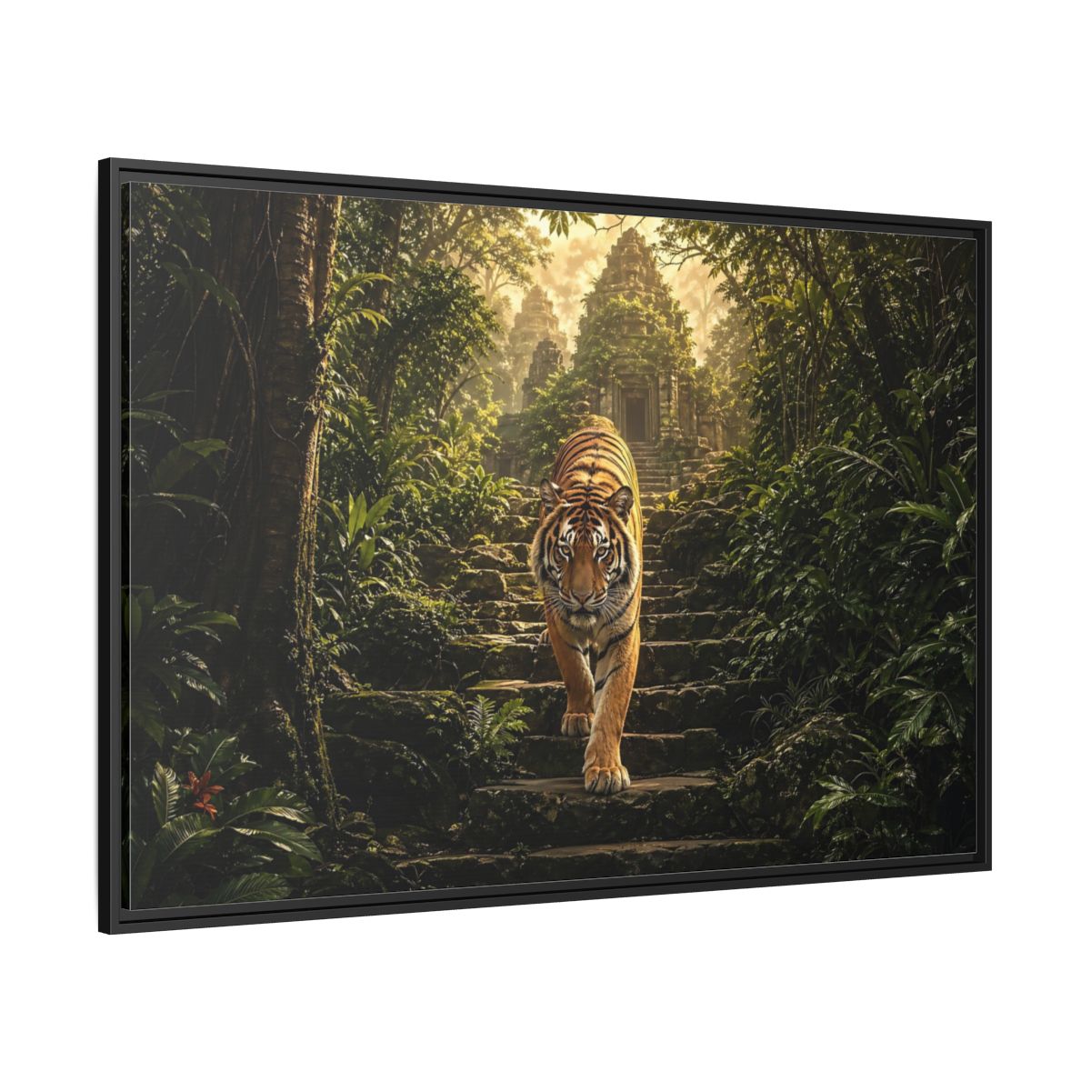 Side Mockup 12. Animals Tiger Jungle Tiger Temple shown as stretched canvas wall art