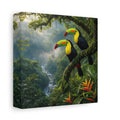 Side Mockup 2. Animals Toucans Vibrant Jungle Toucans shown as stretched canvas wall art