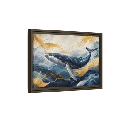 Side Mockup 5. Animals Whale Blue Gold Whale shown as stretched canvas wall art