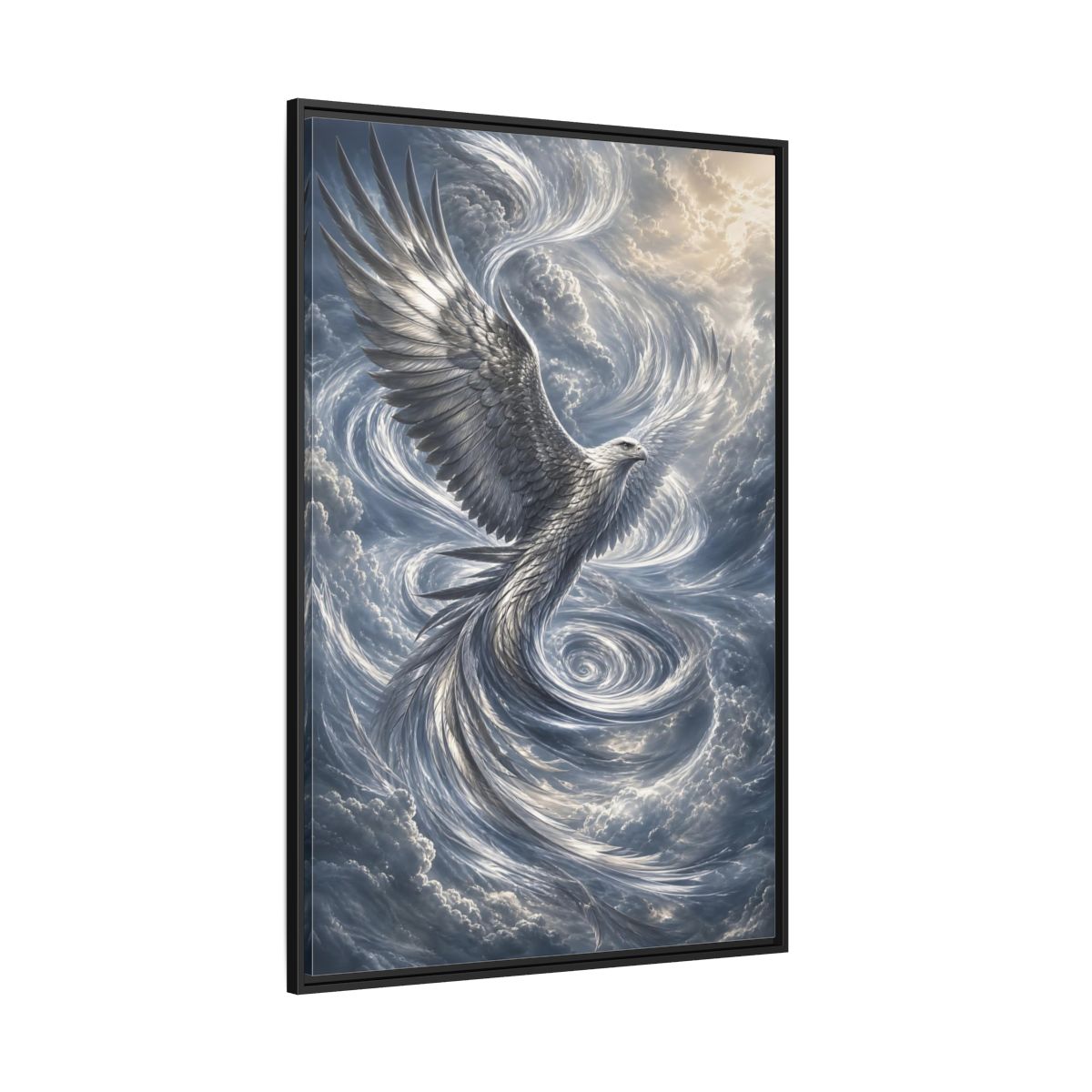 Side Mockup 12. Animals White Eagle White Eagle Gray Blue shown as stretched canvas wall art
