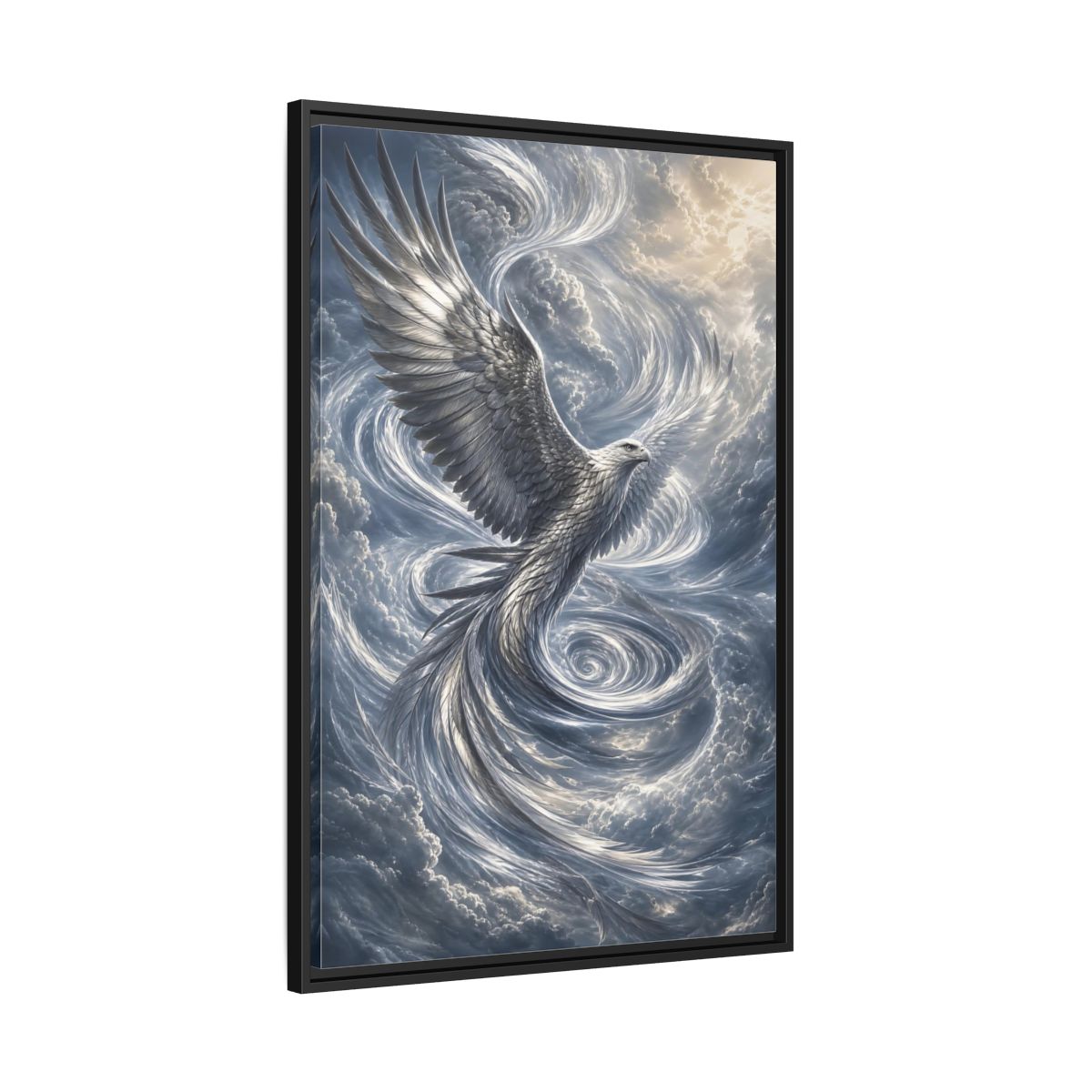 Side Mockup 13. Animals White Eagle White Eagle Gray Blue shown as stretched canvas wall art