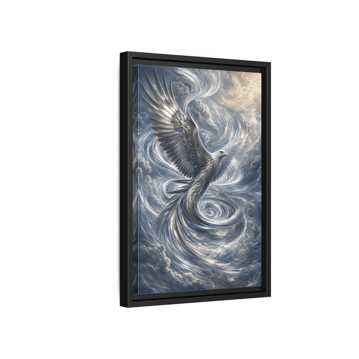 Side Mockup 6. Animals White Eagle White Eagle Gray Blue shown as stretched canvas wall art