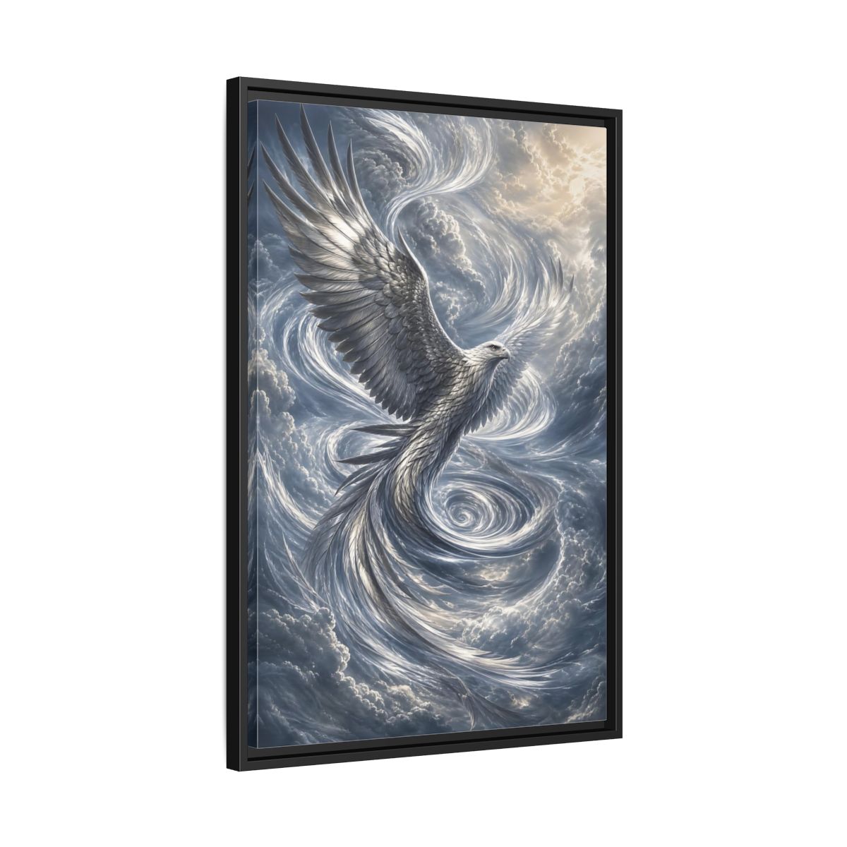 Side Mockup 14. Animals White Eagle White Eagle Gray Blue shown as stretched canvas wall art