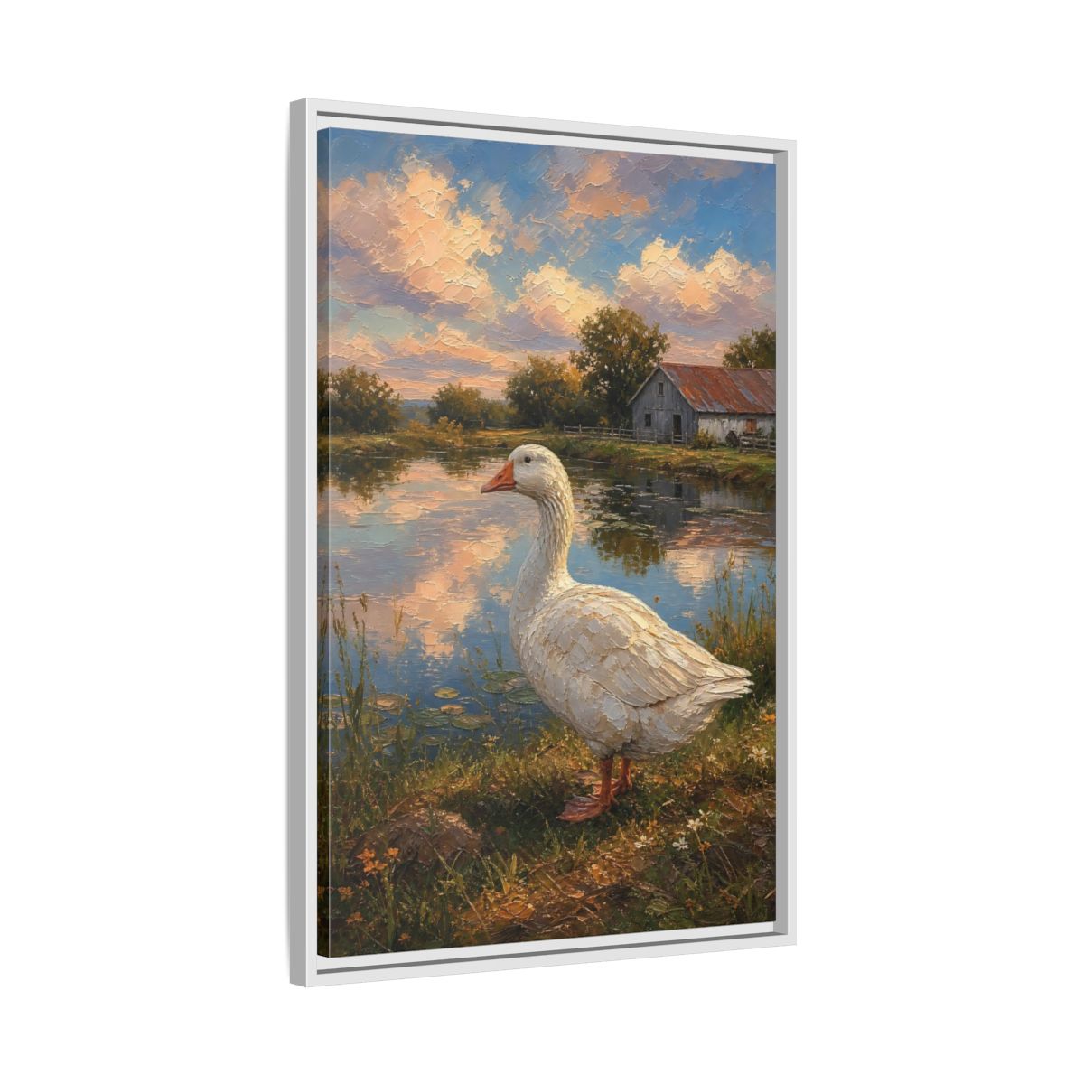 Side Mockup 10. Animals White Goose Farmhouse Goose shown as stretched canvas wall art