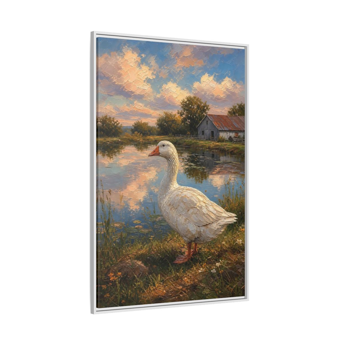 Side Mockup 7. Animals White Goose Farmhouse Goose shown as stretched canvas wall art