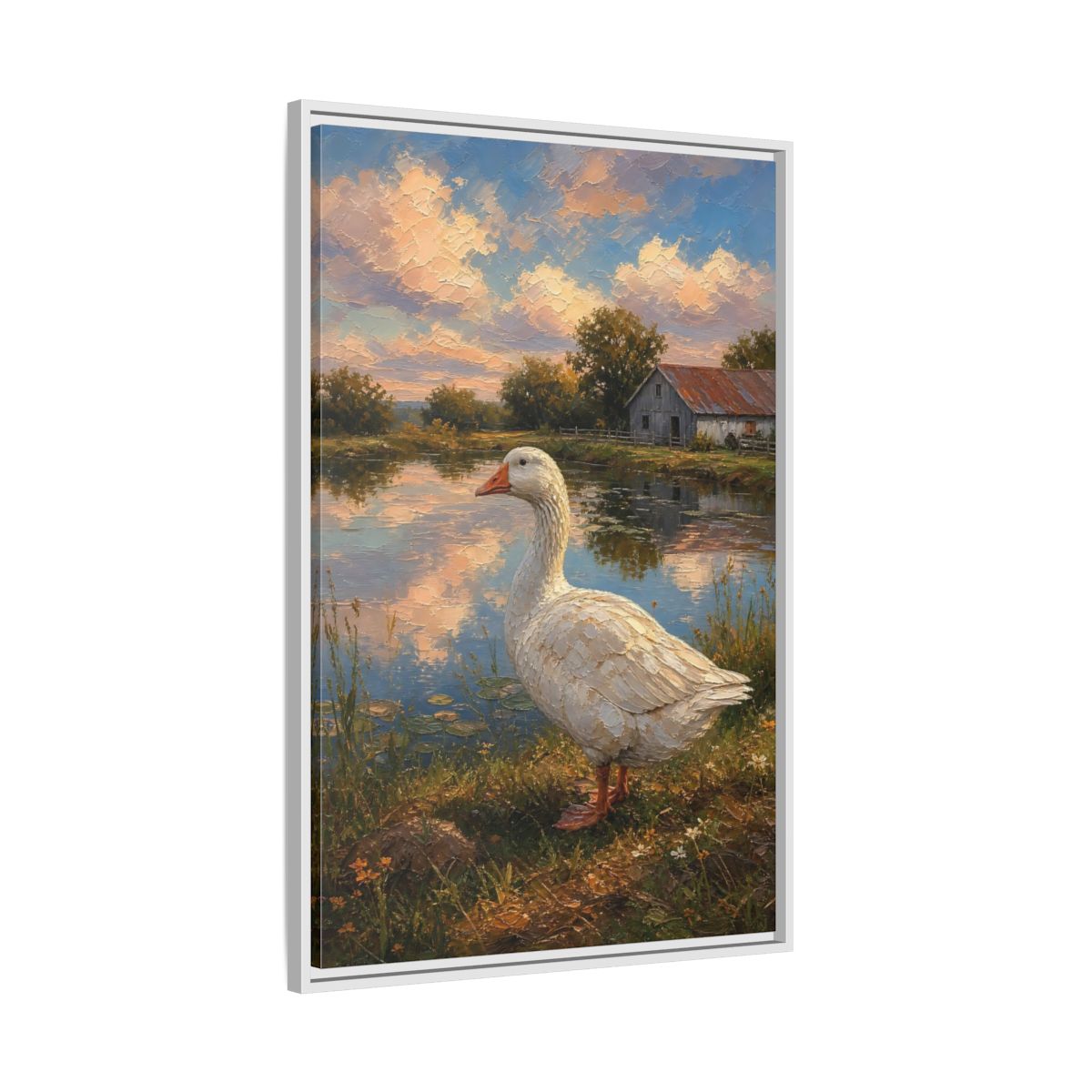 Side Mockup 9. Animals White Goose Farmhouse Goose shown as stretched canvas wall art
