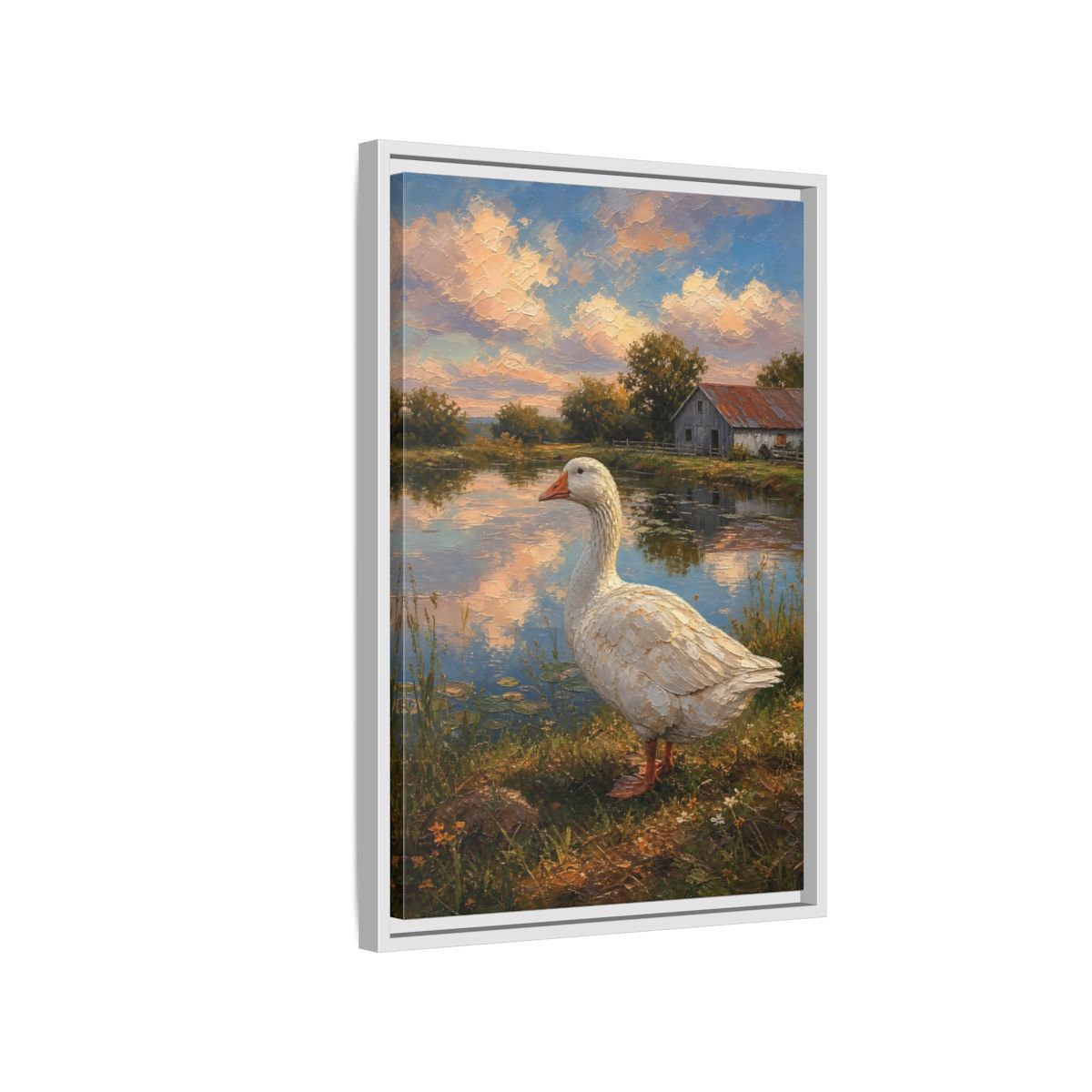 Side Mockup 1. Animals White Goose Farmhouse Goose shown as stretched canvas wall art