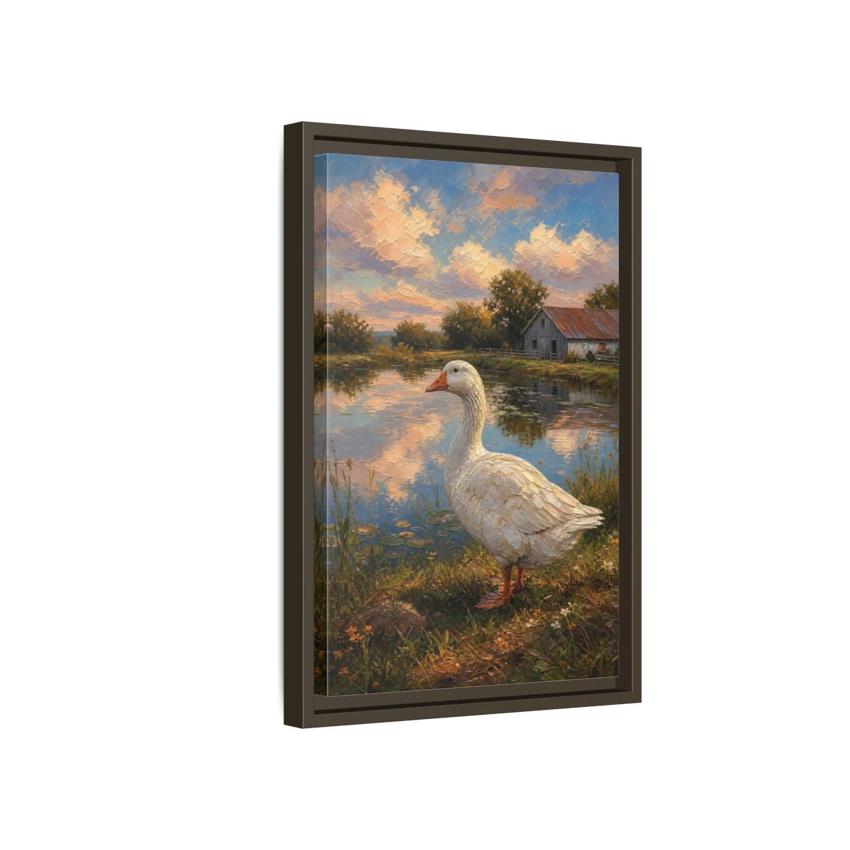Side Mockup 5. Animals White Goose Farmhouse Goose shown as stretched canvas wall art