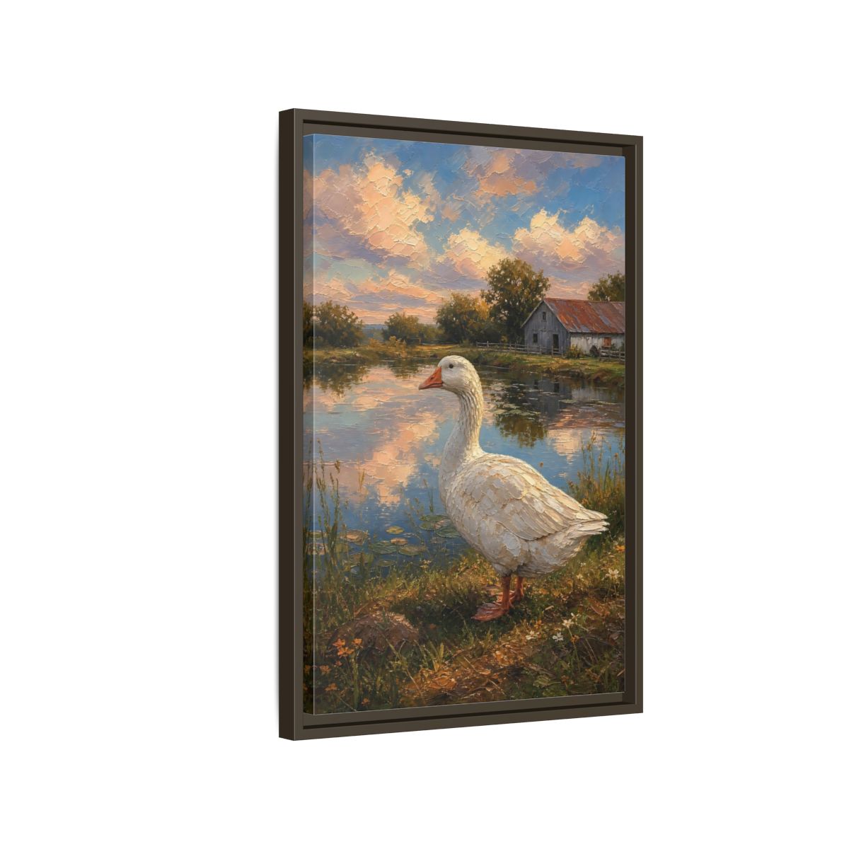 Side Mockup 2. Animals White Goose Farmhouse Goose shown as stretched canvas wall art