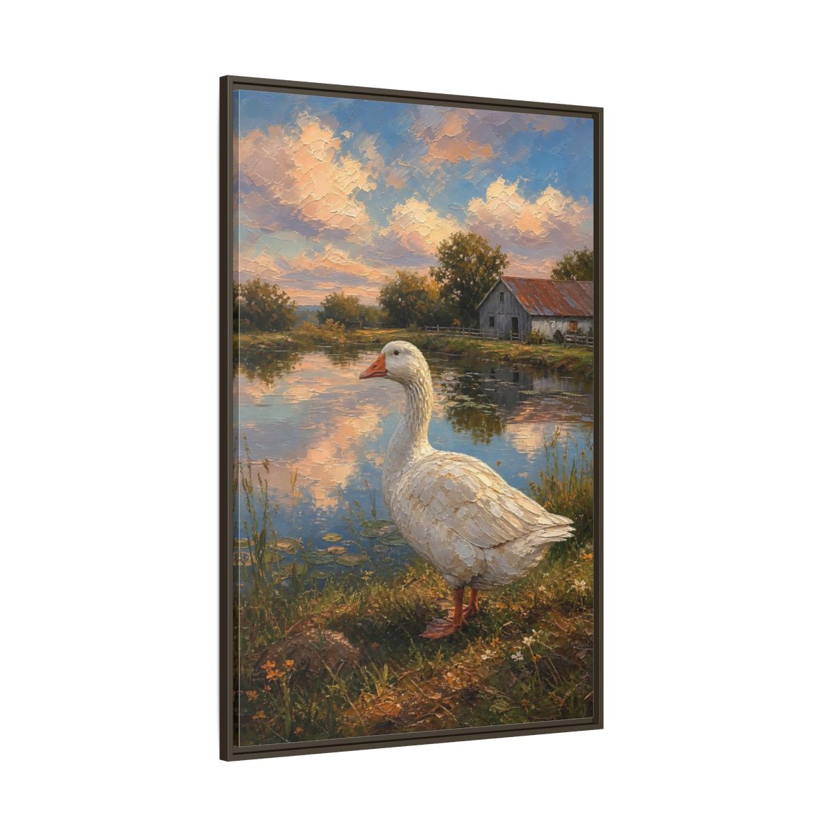 Side Mockup 8. Animals White Goose Farmhouse Goose shown as stretched canvas wall art