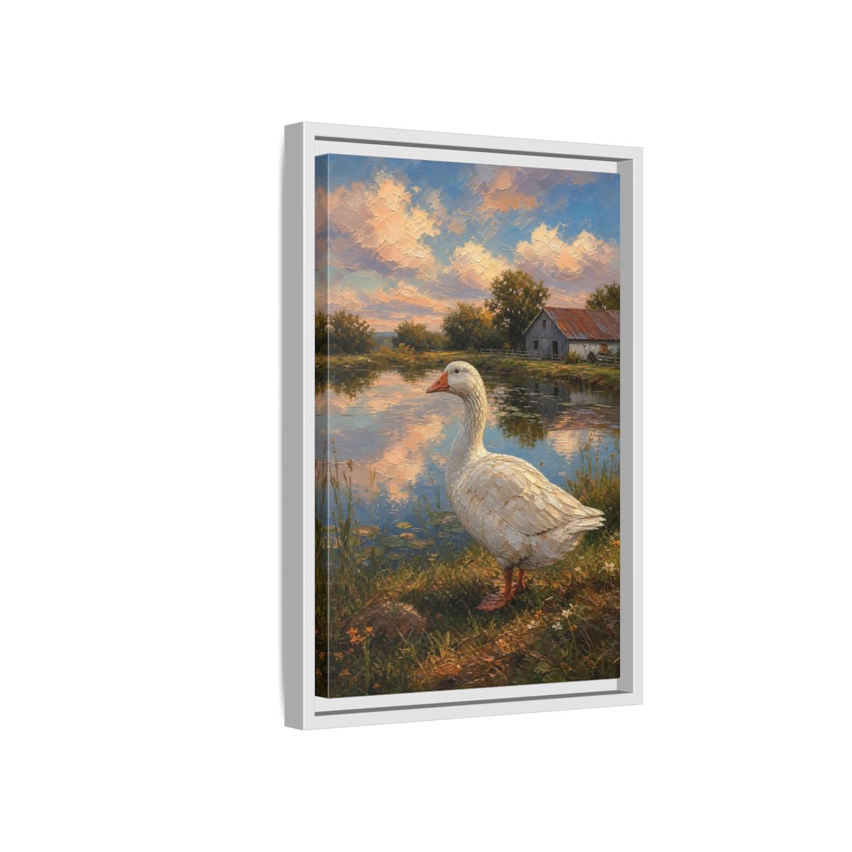 Side Mockup 4. Animals White Goose Farmhouse Goose shown as stretched canvas wall art