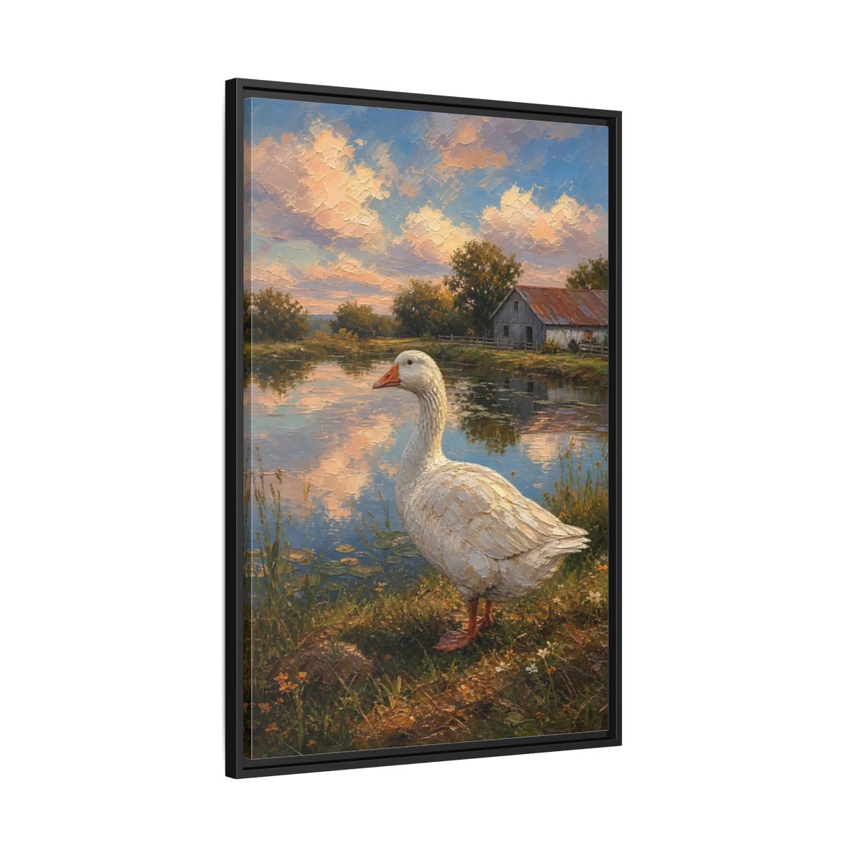 Side Mockup 13. Animals White Goose Farmhouse Goose shown as stretched canvas wall art
