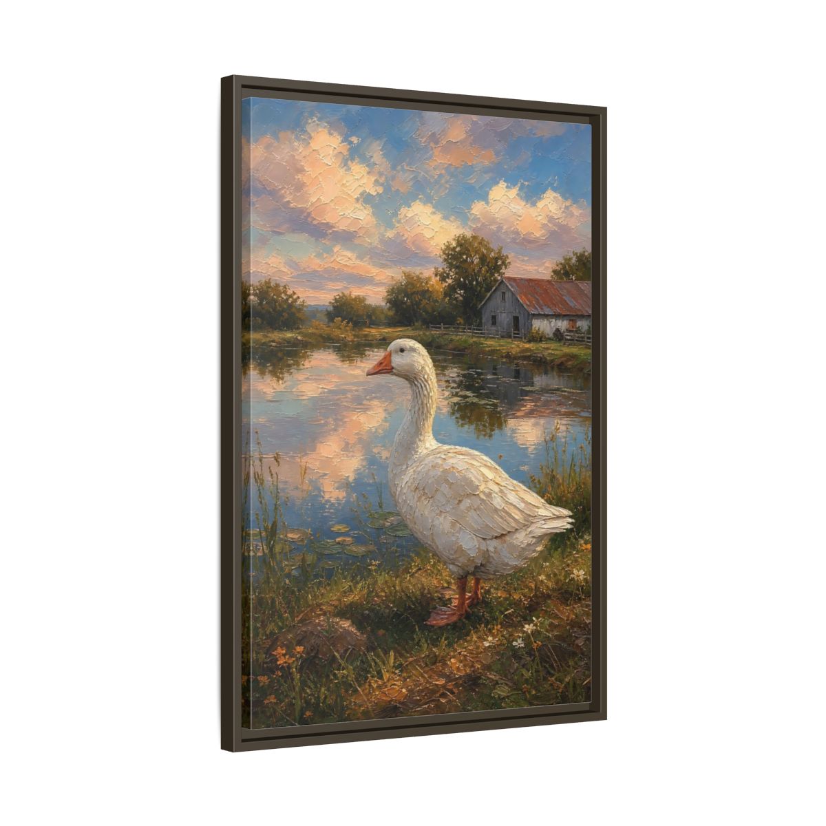 Side Mockup 11. Animals White Goose Farmhouse Goose shown as stretched canvas wall art