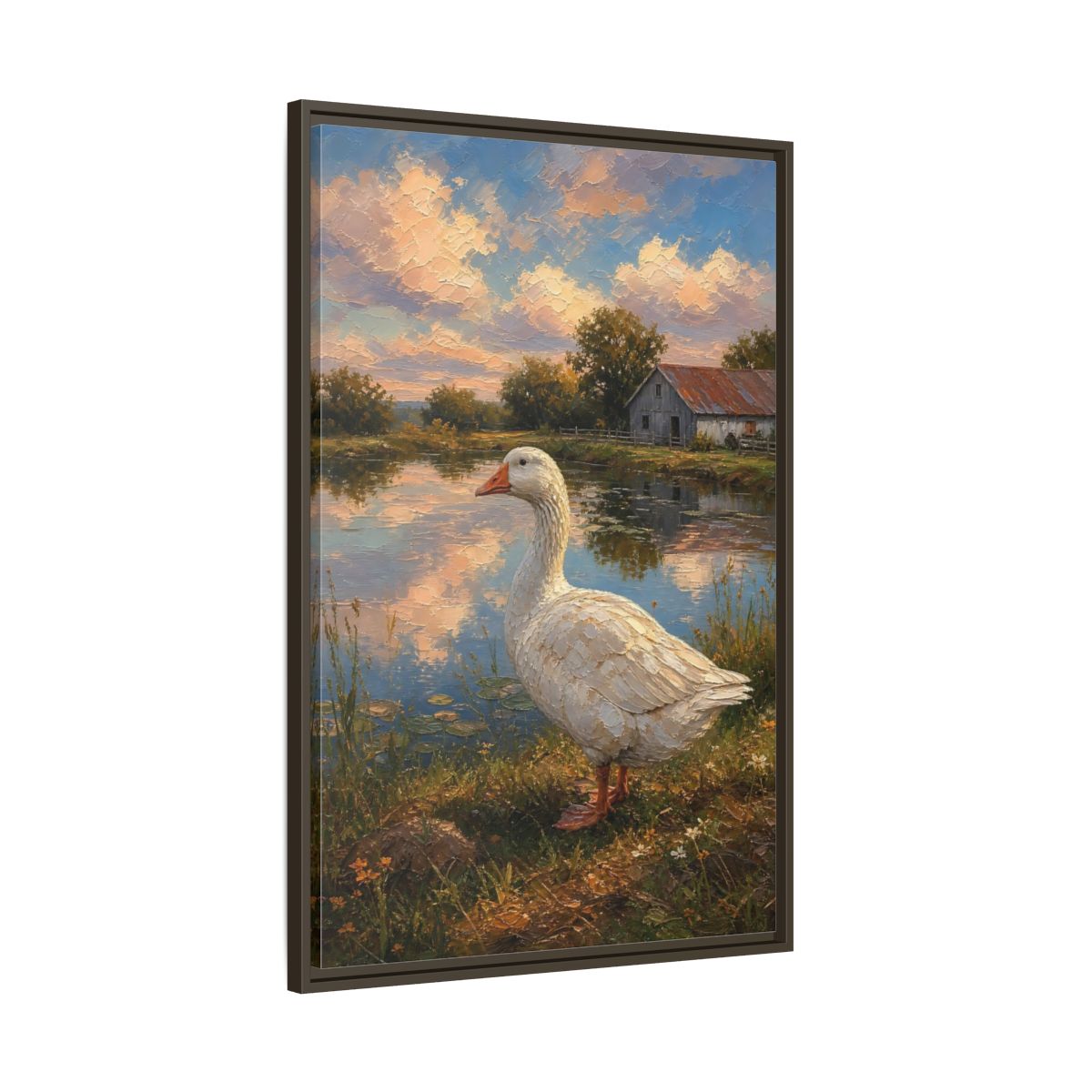 Main Mockup. Animals White Goose Farmhouse Goose shown as stretched canvas wall art