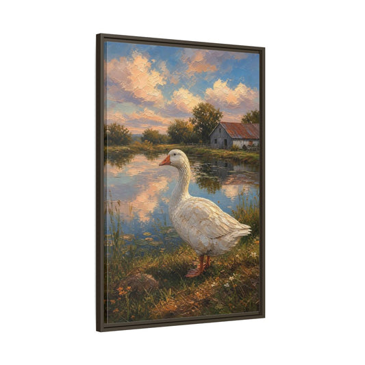 Main Mockup. Animals White Goose Farmhouse Goose shown as stretched canvas wall art