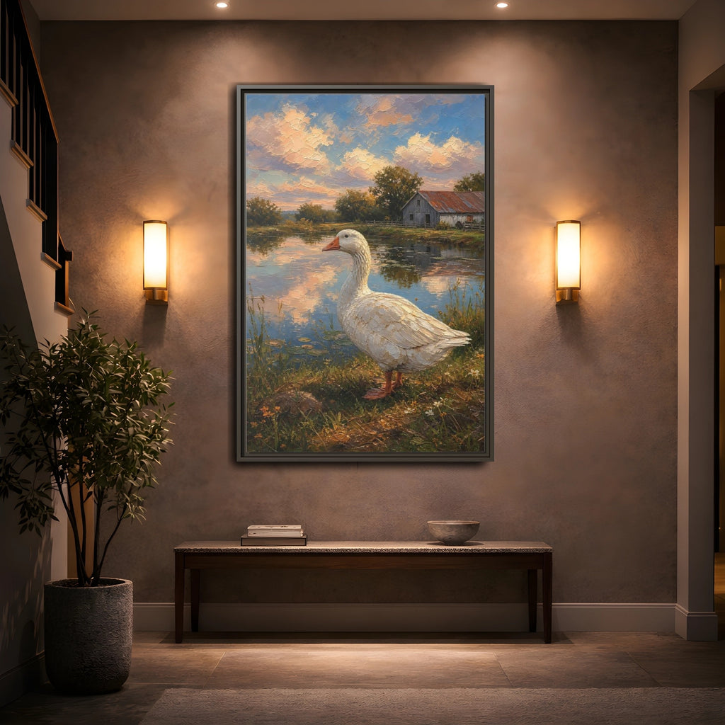 Mockup 2. Animals White Goose Farmhouse Goose shown as stretched canvas wall art