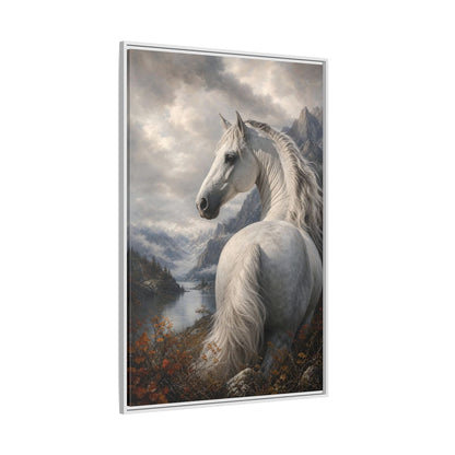 Animals White Horse Landscape Framed Canvas Wall Art - Living Room Decor, Above Console Table shown as canvas wall art
