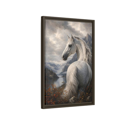 Animals White Horse Landscape Framed Canvas Wall Art - Living Room Decor, Above Console Table shown as canvas wall art