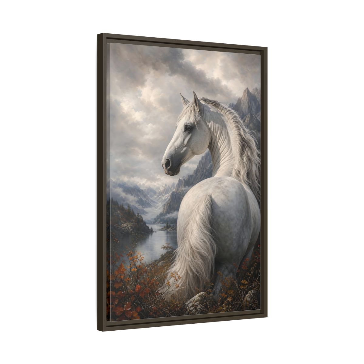 Side Mockup 11. Animals White Horse White Horse Landscape shown as stretched canvas wall art