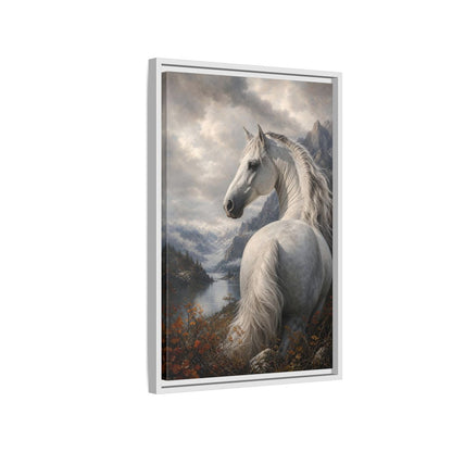 Animals White Horse Landscape Framed Canvas Wall Art - Living Room Decor, Above Console Table shown as canvas wall art