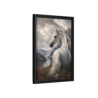 Animals White Horse Landscape Framed Canvas Wall Art - Living Room Decor, Above Console Table shown as canvas wall art